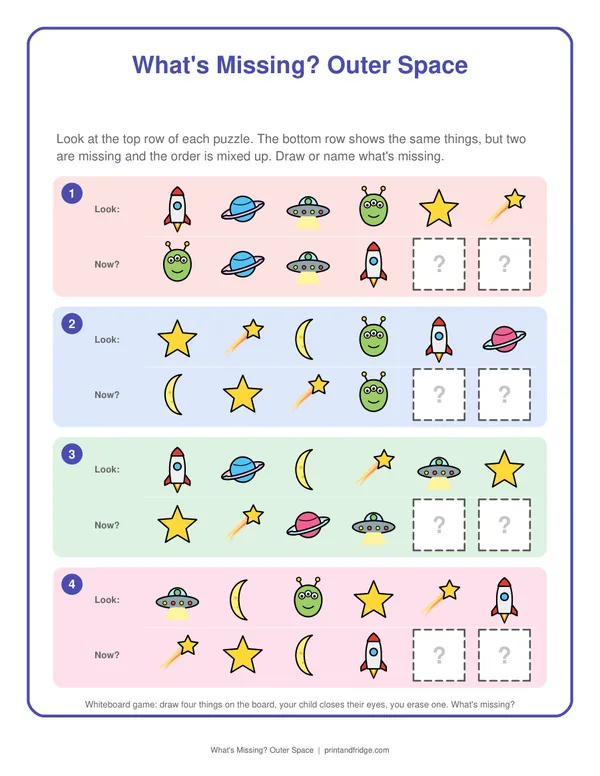 What's Missing? Outer Space printable game